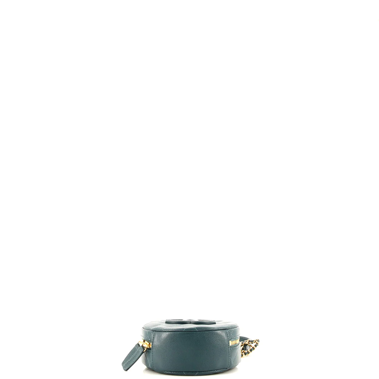 Round Vanity With Chain Quilted Caviar Small - Deep Luxury