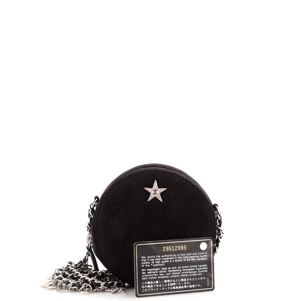 Star Round Clutch with Chain Quilted Suede with Crystal Embellished Charms - Deep Luxury
