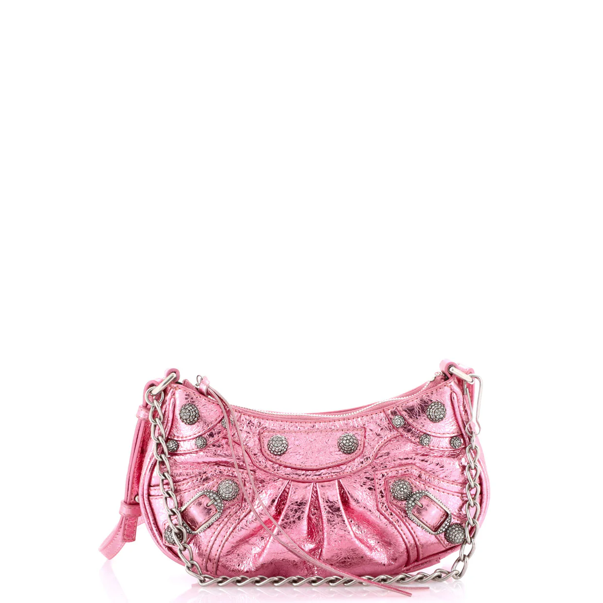 Le Cagole Giant Studs Shoulder Bag Leather with Crystals Mini - Deep Luxury