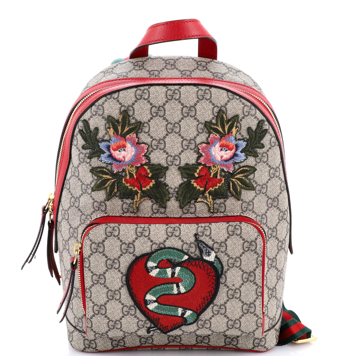 Zip Pocket Backpack Embroidered GG Coated Canvas Small - Deep Luxury