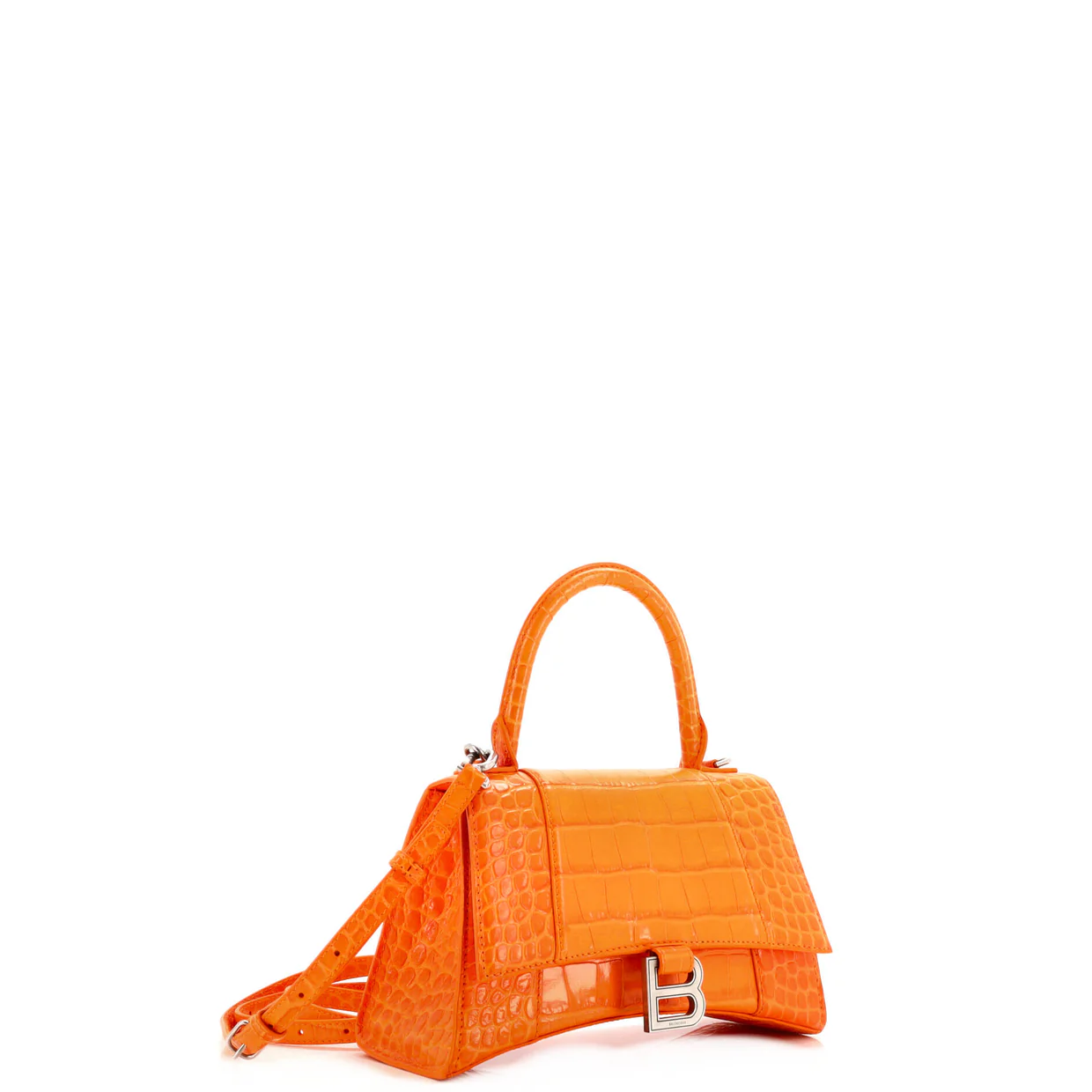 Hourglass Top Handle Bag Crocodile Embossed Leather Small - Deep Luxury