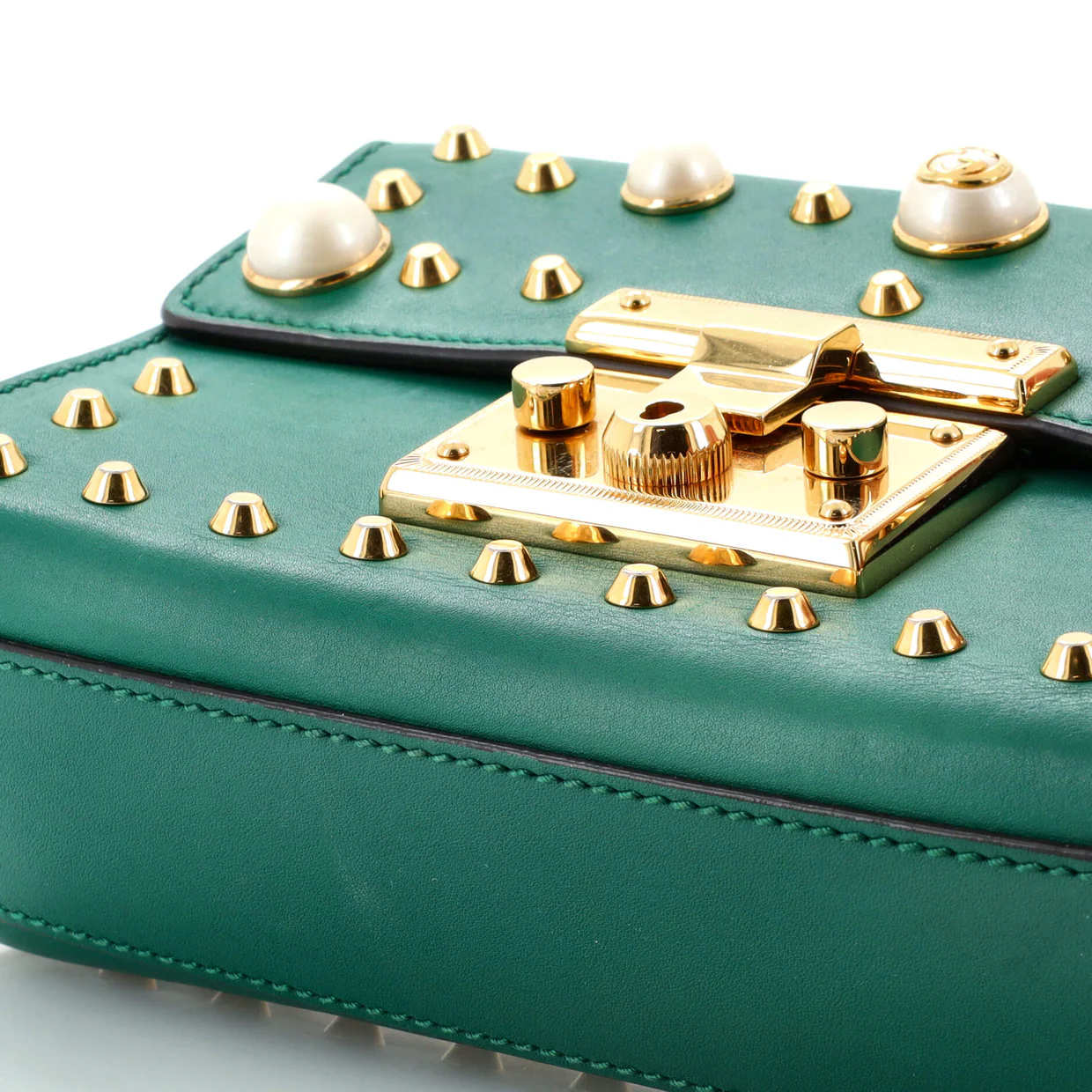 Pearly Padlock Shoulder Bag Studded Leather Small - Deep Luxury