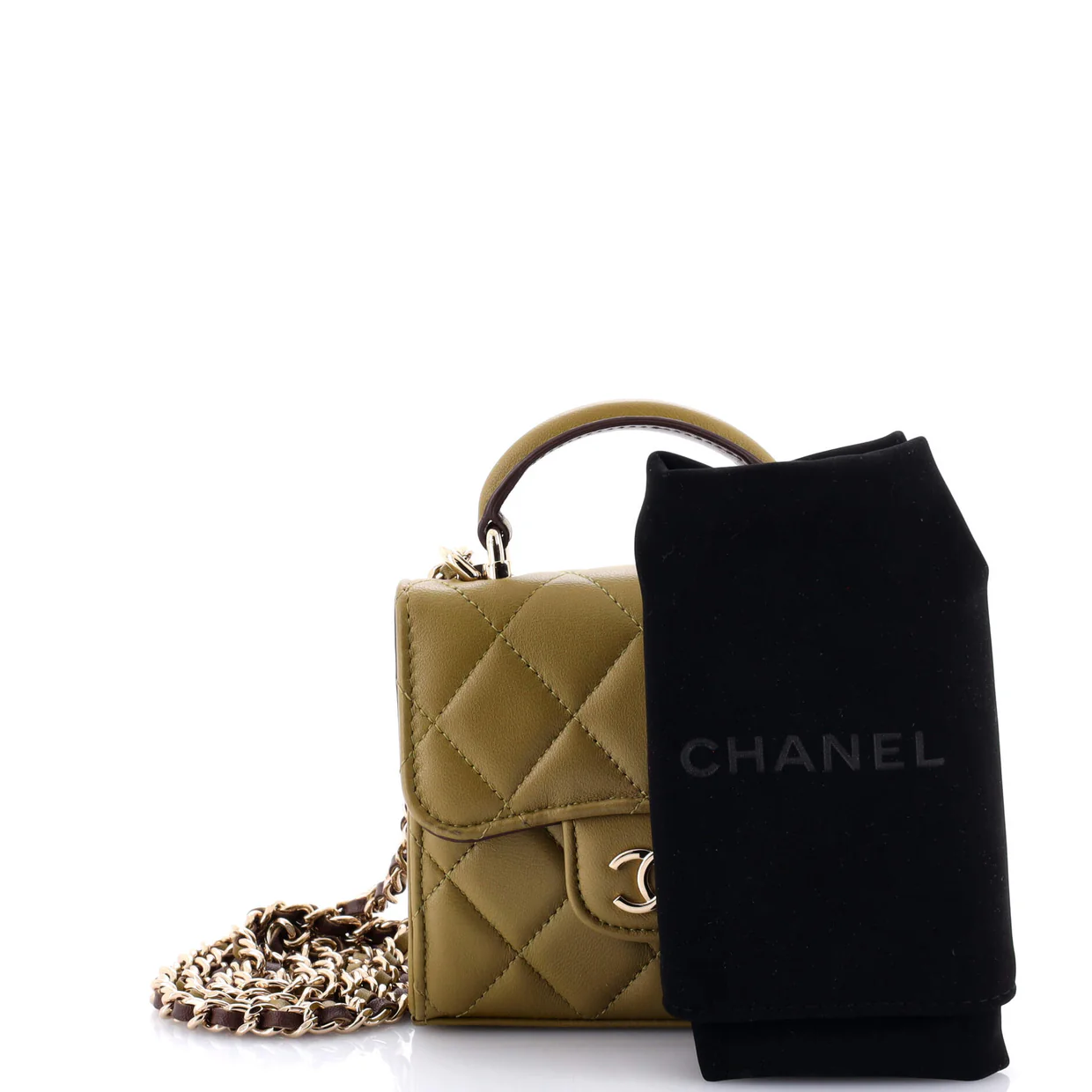 Square Classic Flap Top Handle Clutch with Chain Quilted Lambskin - Deep Luxury