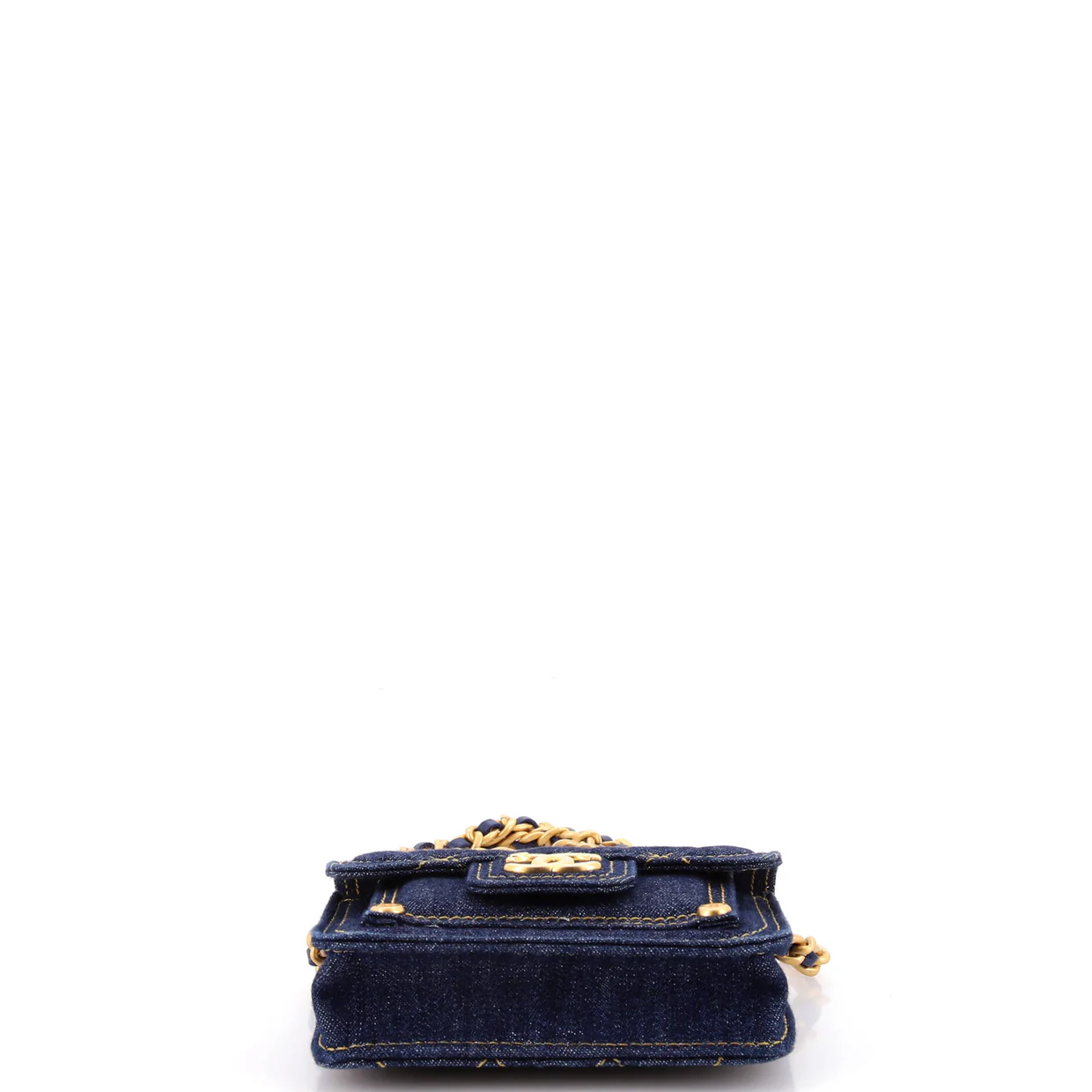 Double You CC Flap Clutch with Chain Quilted Denim - Deep Luxury