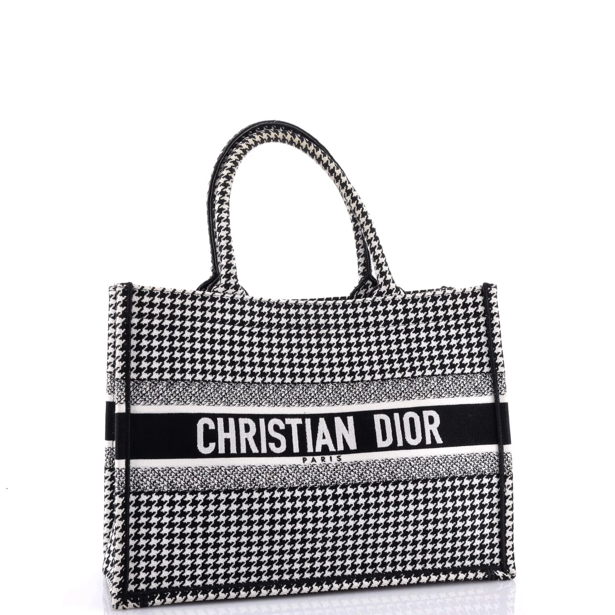 Book Tote Houndstooth Canvas Medium - Deep Luxury