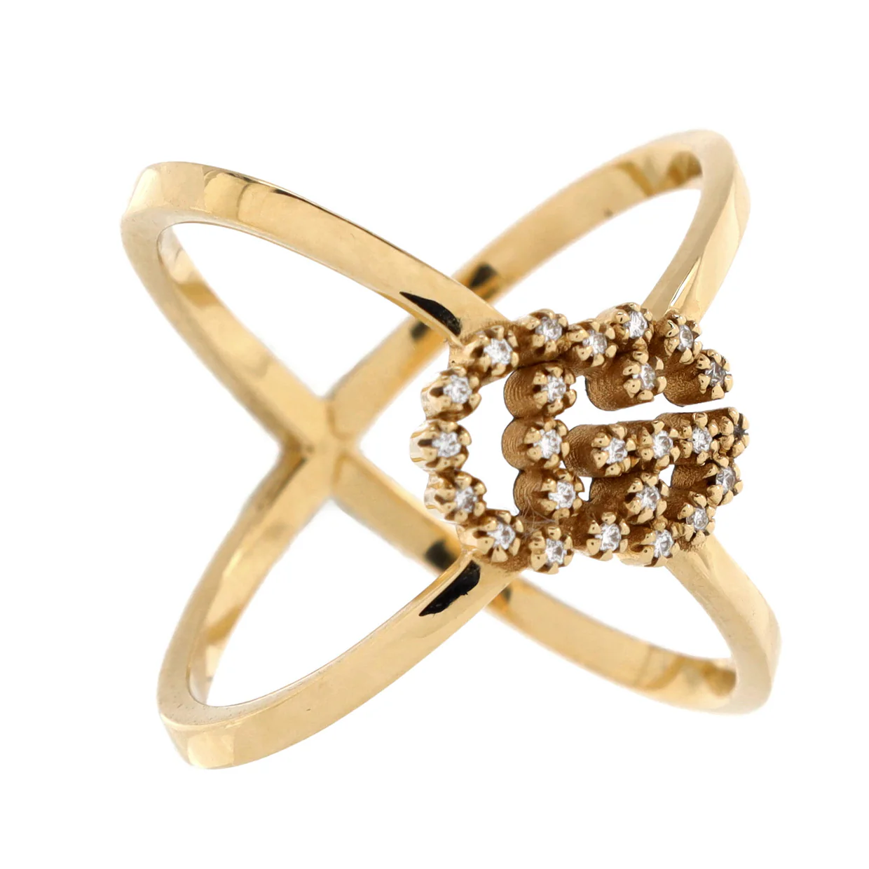 GG Running Cross Ring 18K Yellow Gold with Diamonds - Deep Luxury