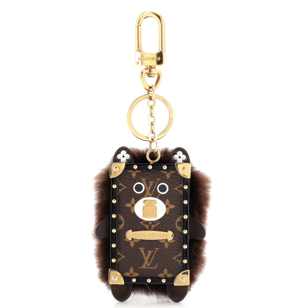 Wild Fur Eye-Trunk Bear Bag Charm and Key Holder Monogram Canvas with Fur - Deep Luxury
