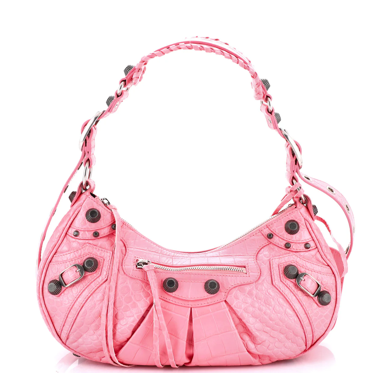 Le Cagole Giant Studs Shoulder Bag Crocodile Embossed Leather Small - Deep Luxury