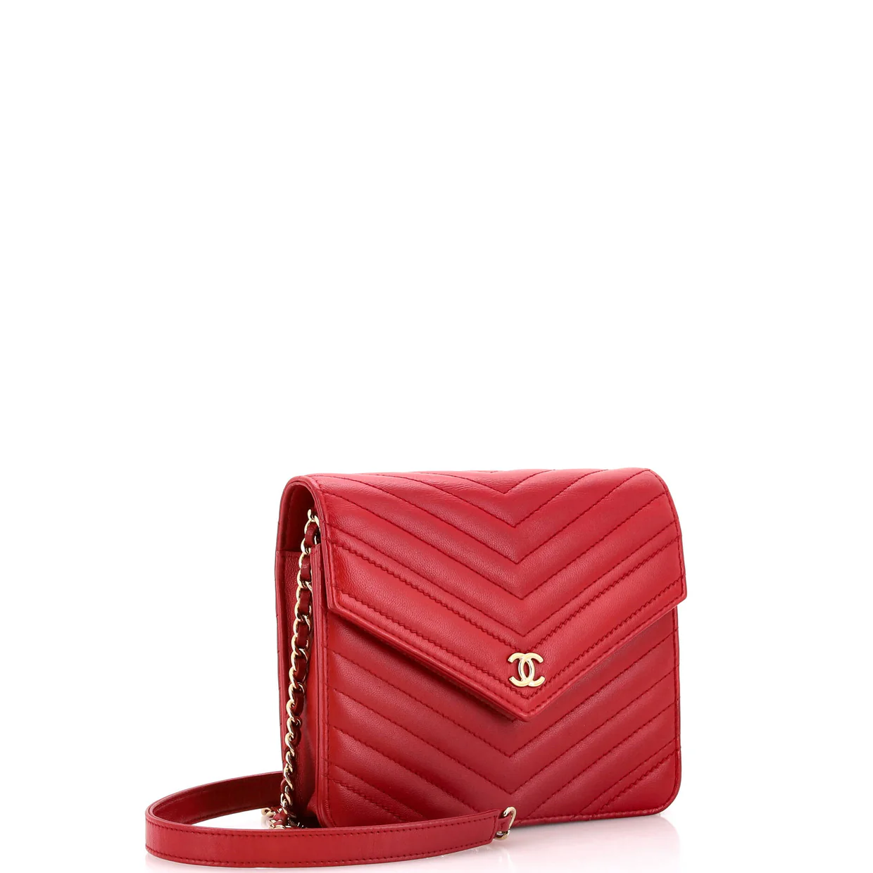 Square Wallet on Chain Chevron Calfskin - Deep Luxury