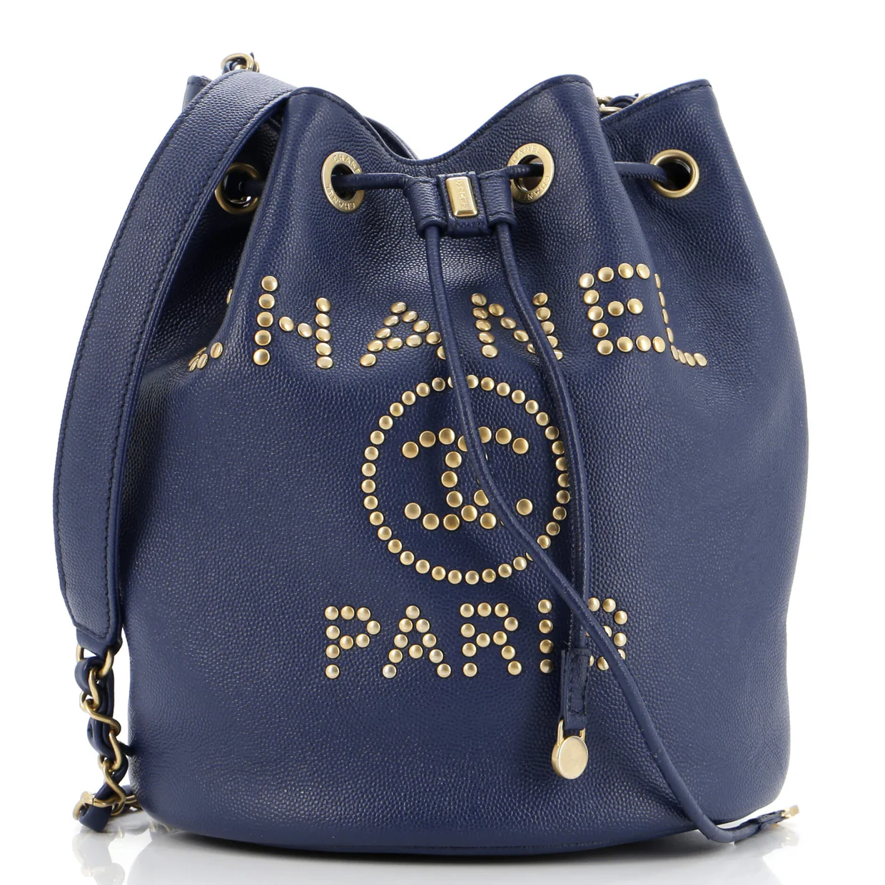 Deauville Drawstring Bucket Bag Studded Caviar Medium - Deep Luxury