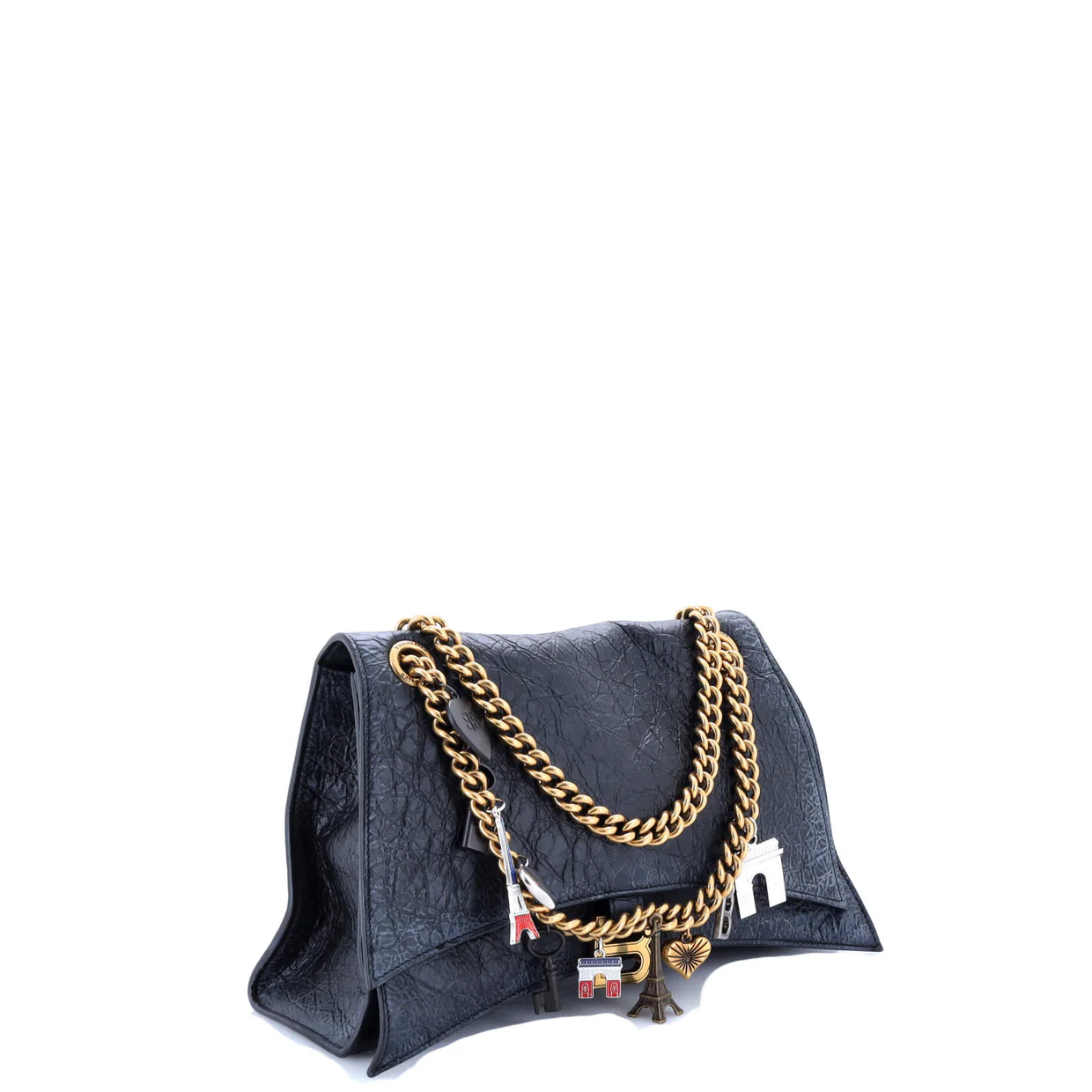 Crush Charm Chain Flap Bag Leather Medium - Deep Luxury