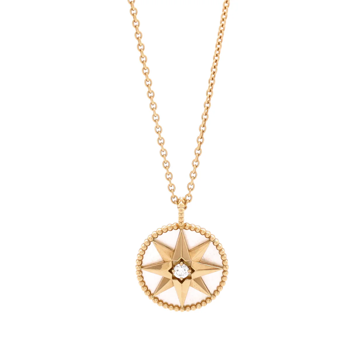 Rose des Vents Medallion Necklace 18K Yellow Gold with Diamond and Mother of Pearl - Deep Luxury
