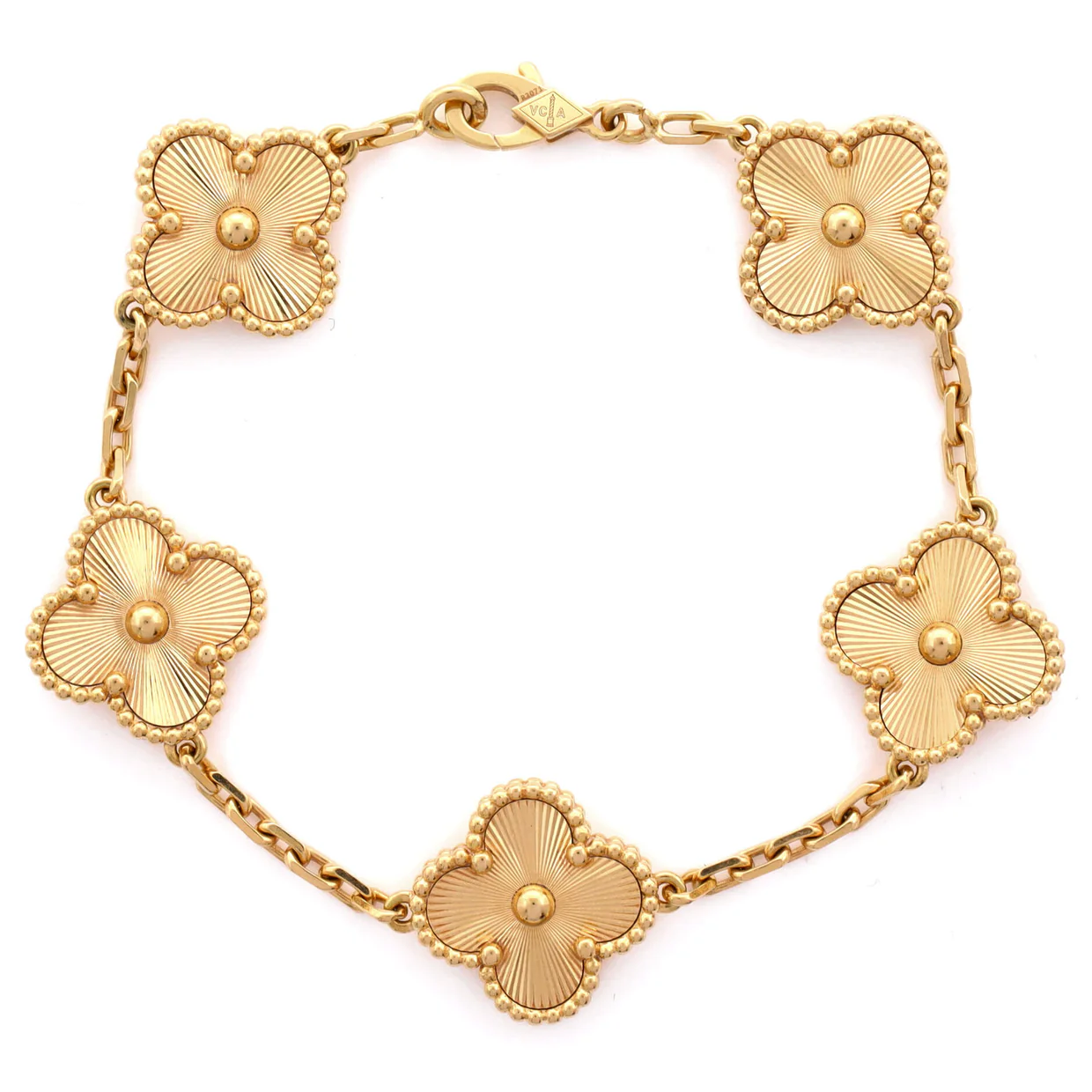 Vintage Alhambra 5 Motifs Bracelet Guilloche 18K Yellow Gold - Deep Luxury