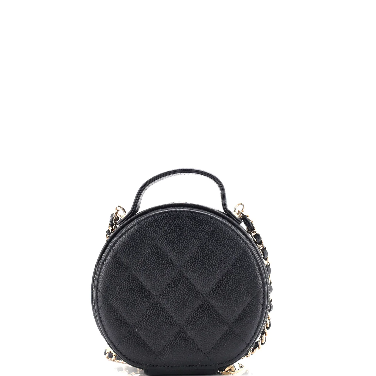 Handle with Care Round Vanity Case with Chain Quilted Caviar Small - Deep Luxury