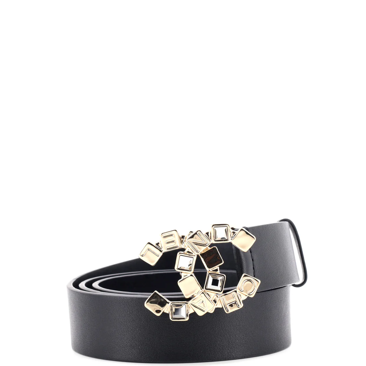 CC Buckle Belt Leather with Crystal Embellished Metal Medium - Deep Luxury