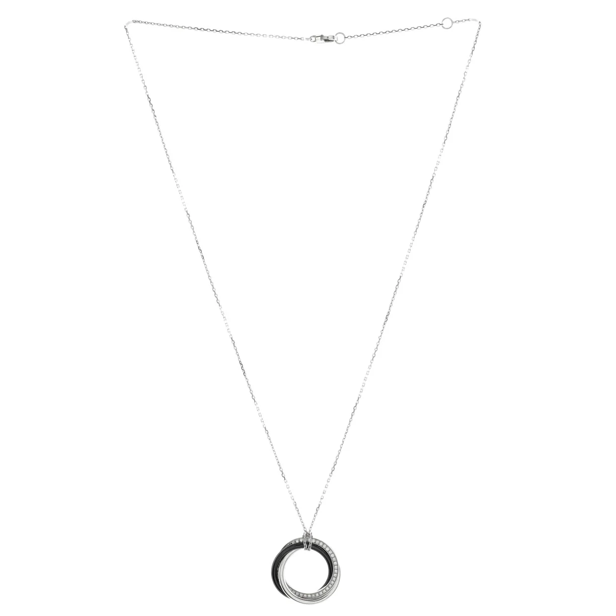 Trinity Pendant Necklace 18K White Gold with Diamonds and Ceramic Small - Deep Luxury