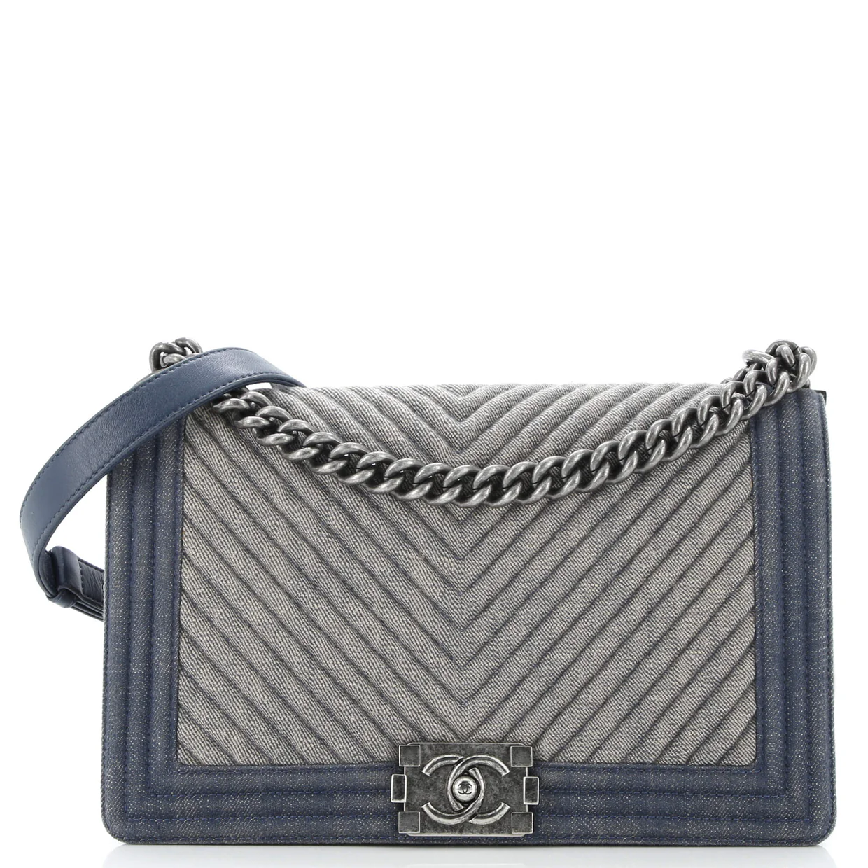 Boy Flap Bag Chevron Denim Old Medium - Deep Luxury