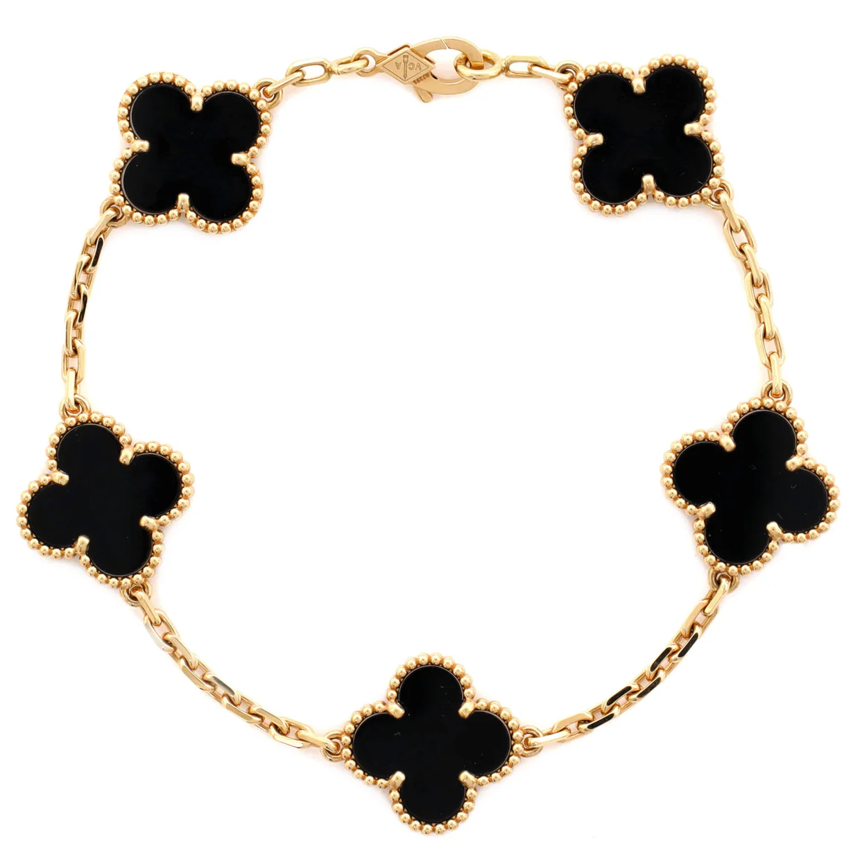 Vintage Alhambra 5 Motifs Bracelet 18K Yellow Gold and Onyx - Deep Luxury