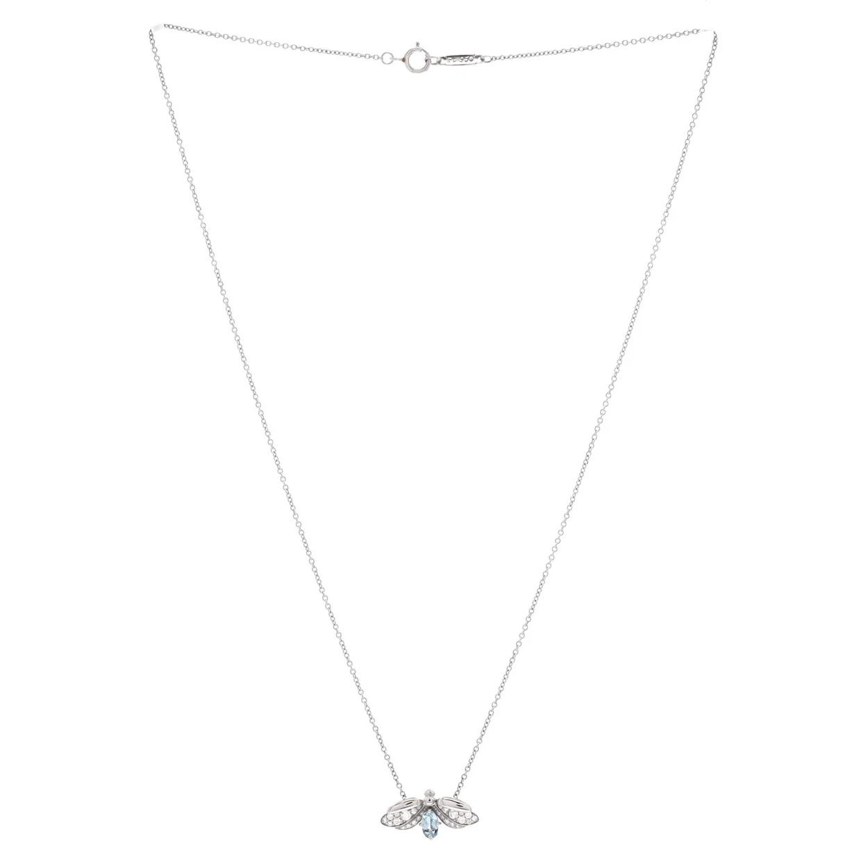 Paper Flowers Firefly Pendant Necklace Platinum with Diamonds and Aquamarine Small - Deep Luxury