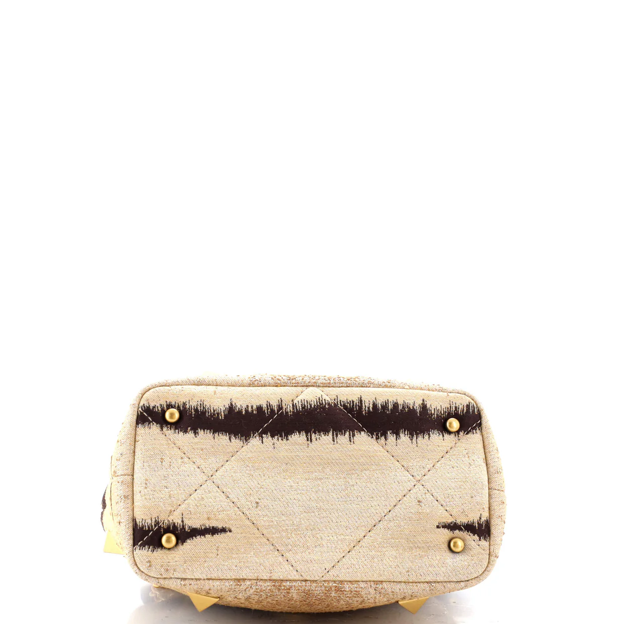 Roman Stud Top Handle Bag Quilted Printed Jacquard with Leather Small - Deep Luxury