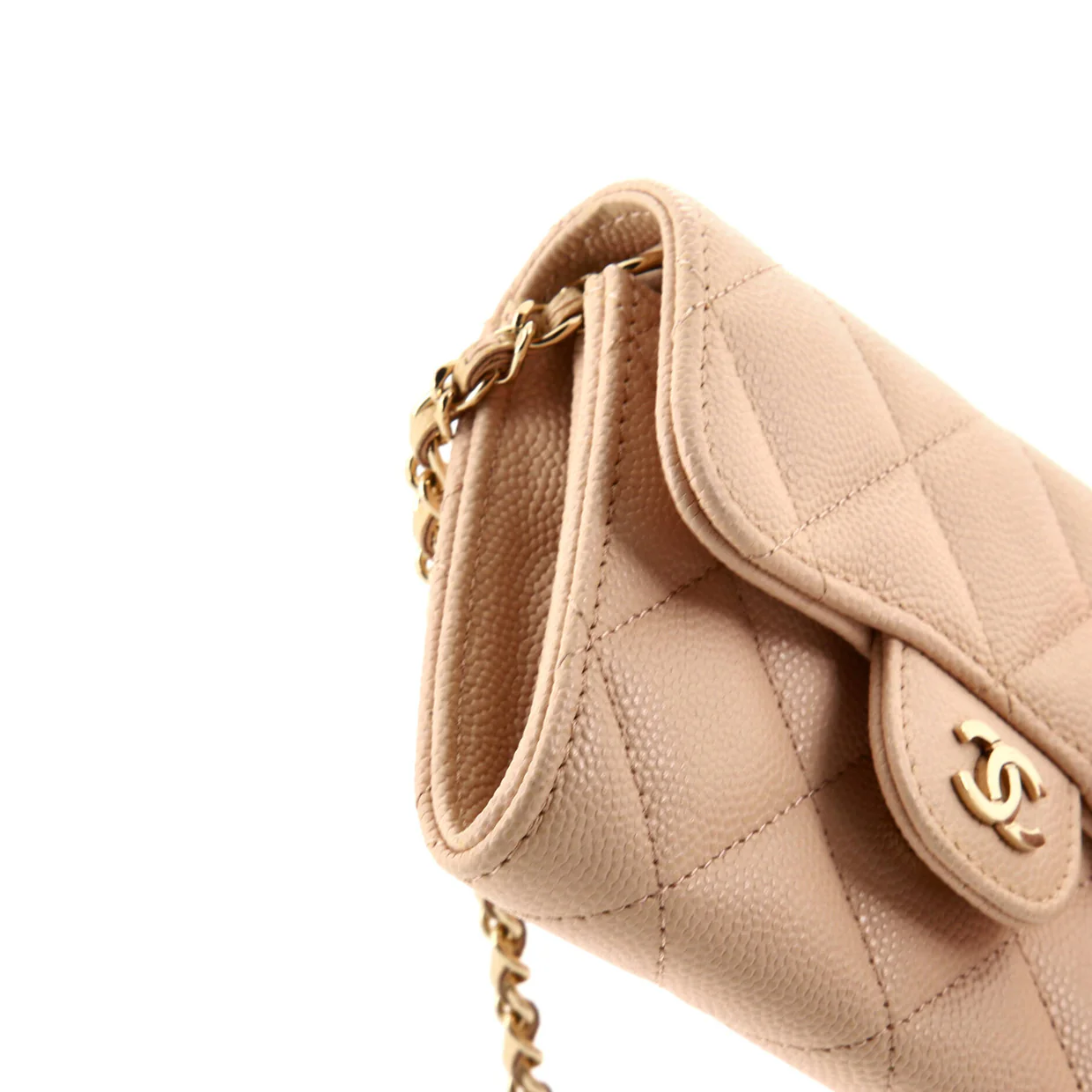 Classic Zip Around Card Holder on Chain Quilted Caviar Mini - Deep Luxury