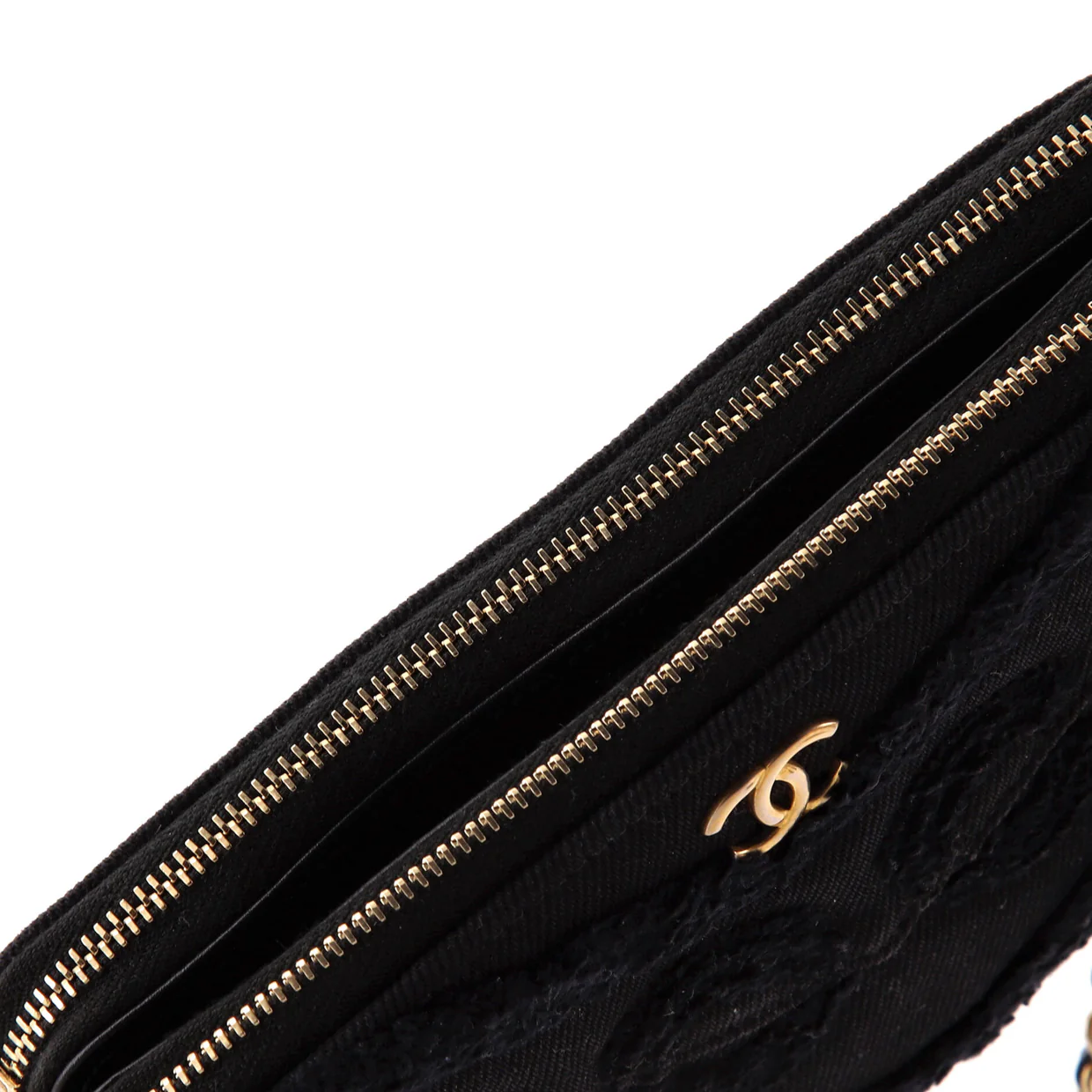 Coco Double Zip Clutch with Chain Fringe Chevron Denim - Deep Luxury