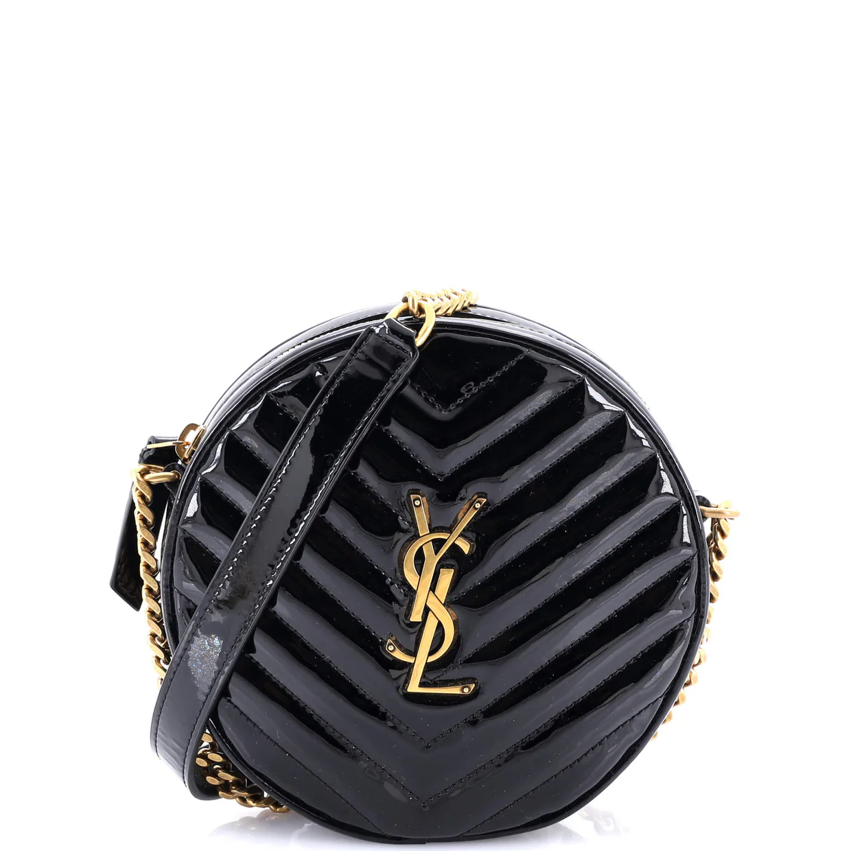 Vinyle Round Camera Bag Matelasse Chevron Patent - Deep Luxury