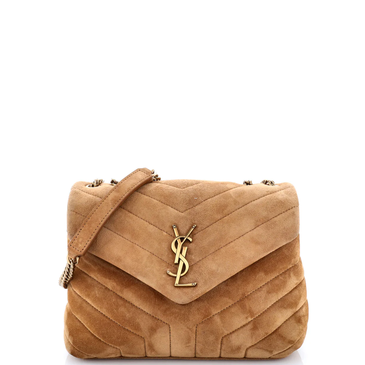 Loulou Shoulder Bag Matelasse Chevron Suede Small - Deep Luxury