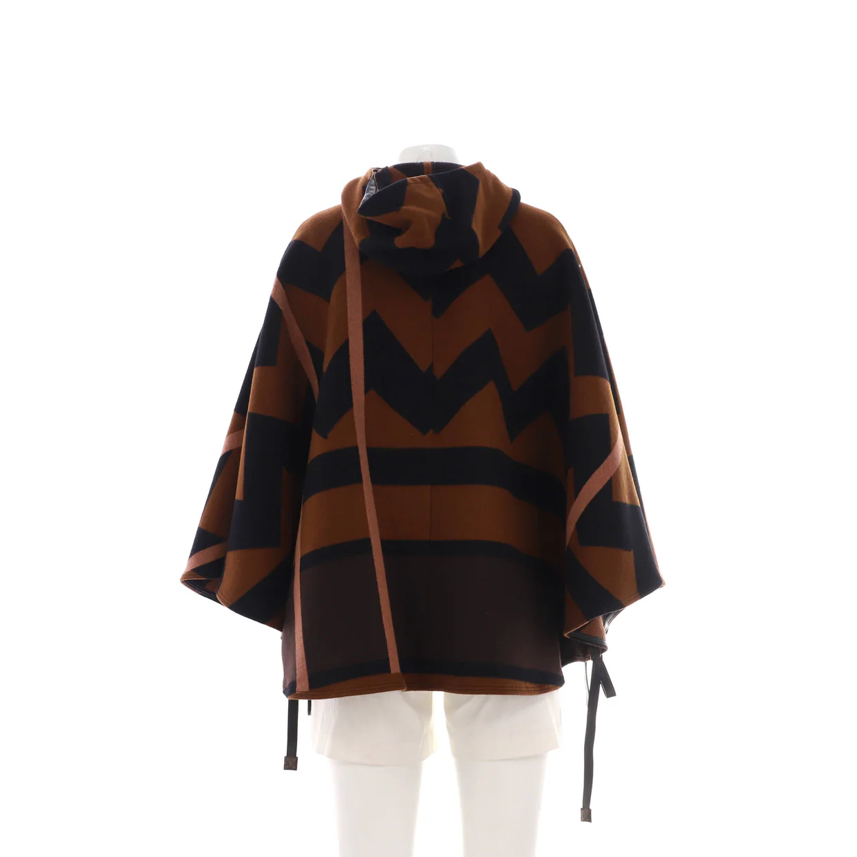 Women's Front Zip Hooded Cape Printed Wool - Deep Luxury