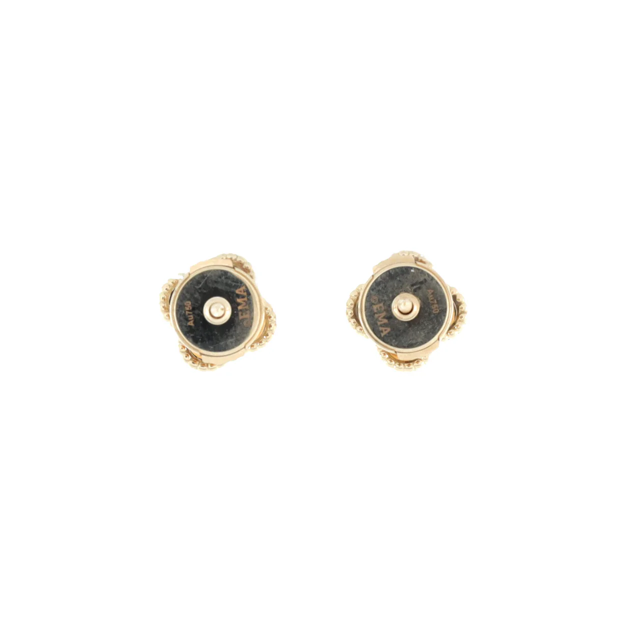Sweet Alhambra Stud Earrings 18K Yellow Gold and Onyx - Deep Luxury