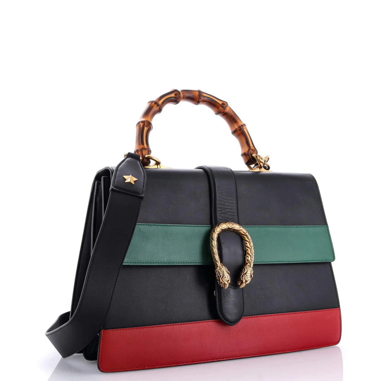 Dionysus Bamboo Top Handle Bag Colorblock Leather Large - Deep Luxury