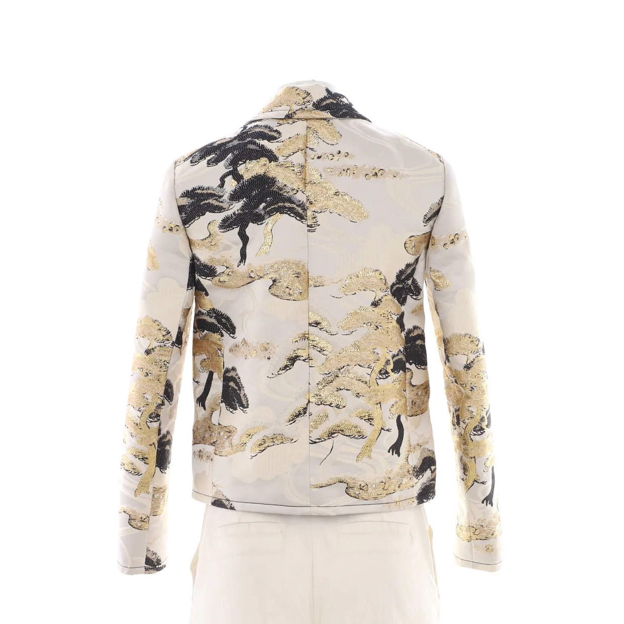 Women's Tree Motif Single Breasted Blazer Polyester and Silk Blend - Deep Luxury