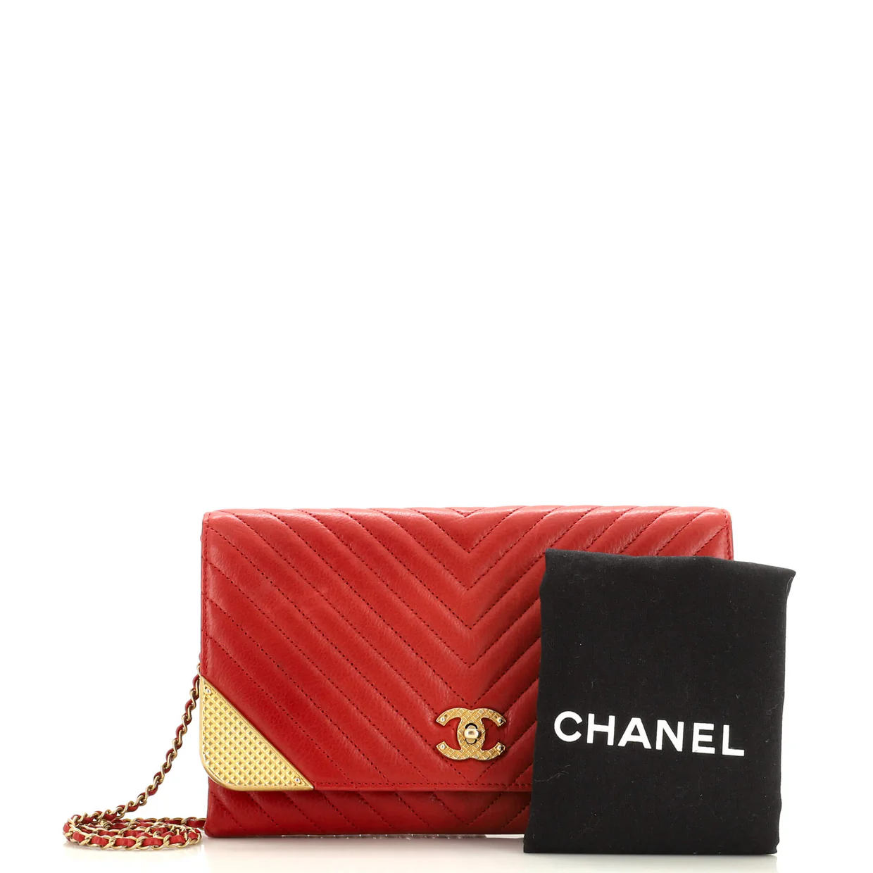 Rock The Corner Flap Clutch on Chain Chevron Calfskin - Deep Luxury