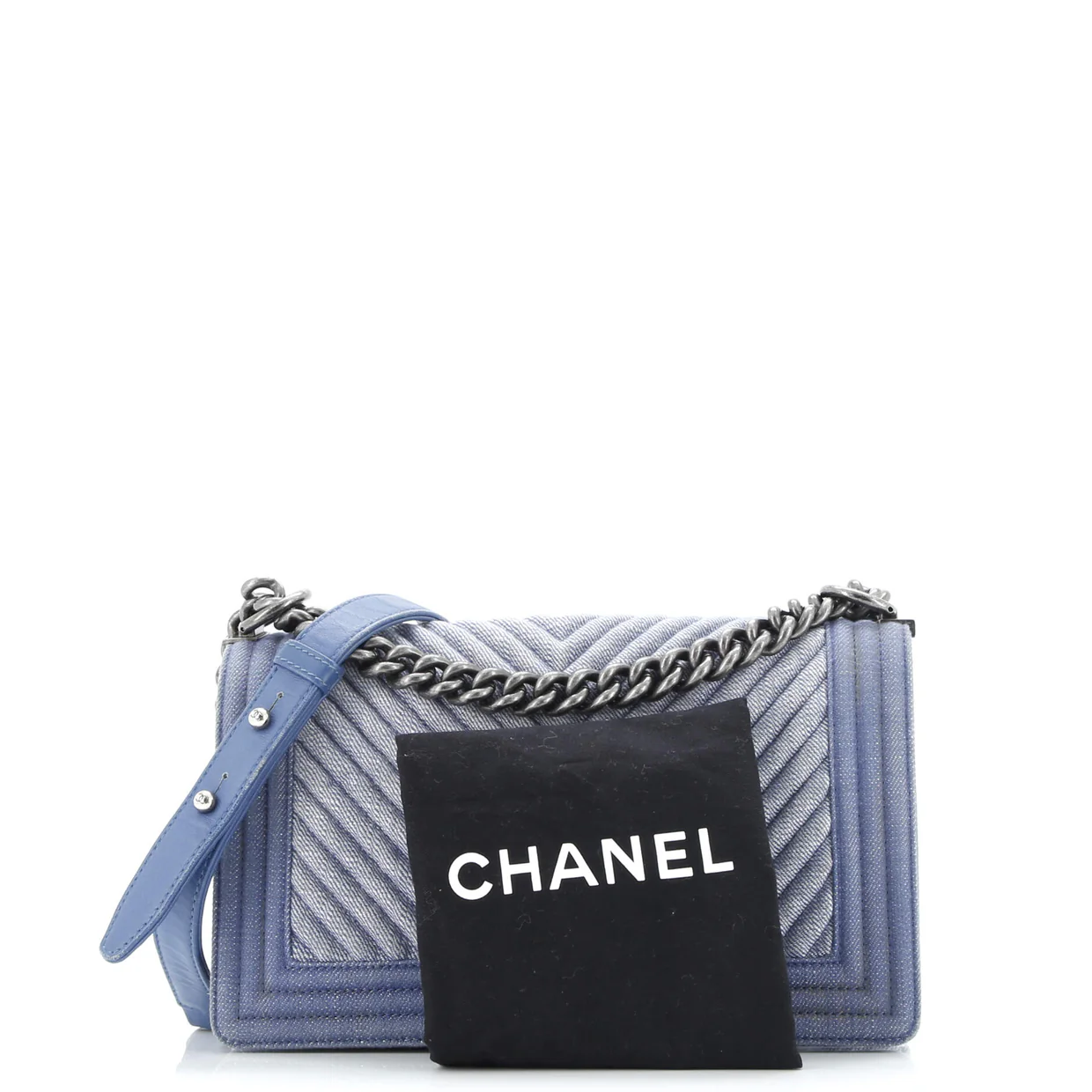 Boy Flap Bag Chevron Denim Old Medium - Deep Luxury