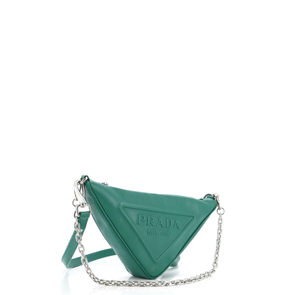 Triangle Logo Zip Chain Crossbody Bag Embossed Leather Small - Deep Luxury