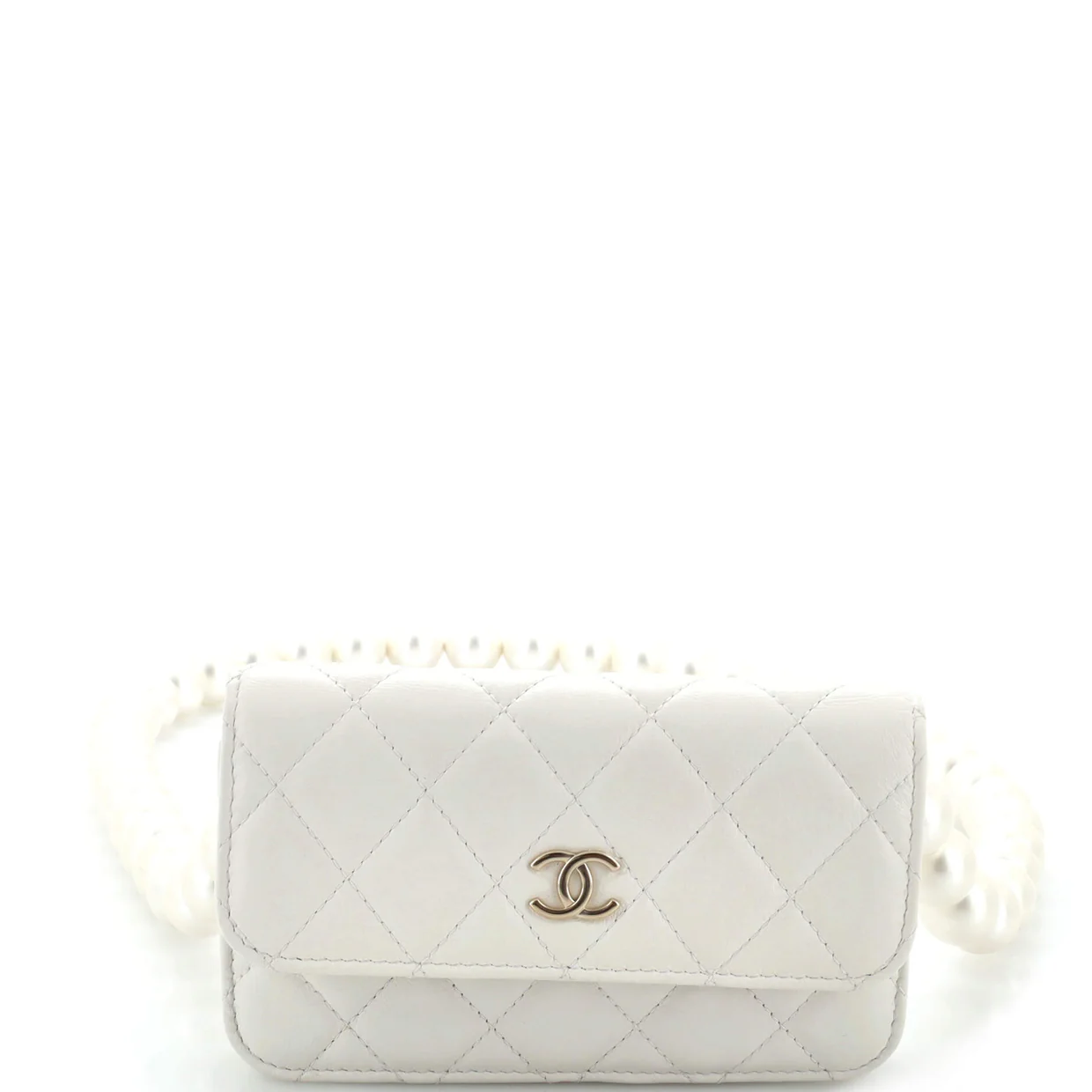 Pearl Strap Clutch with Chain Quilted Calfskin - Deep Luxury