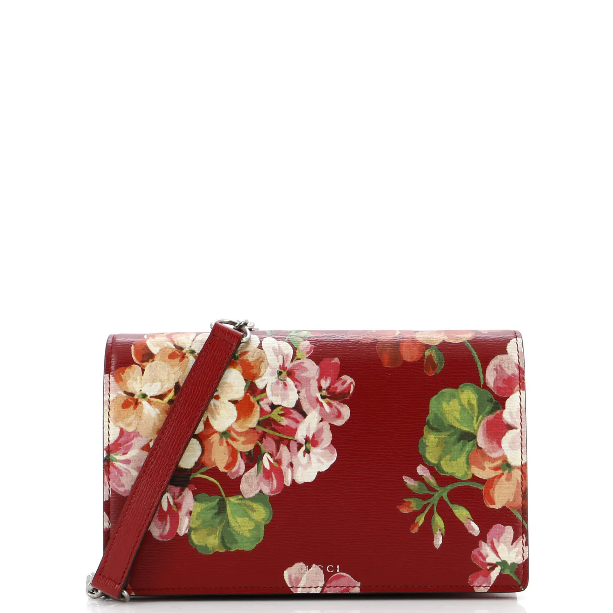 Chain Wallet Blooms Print Leather - Deep Luxury