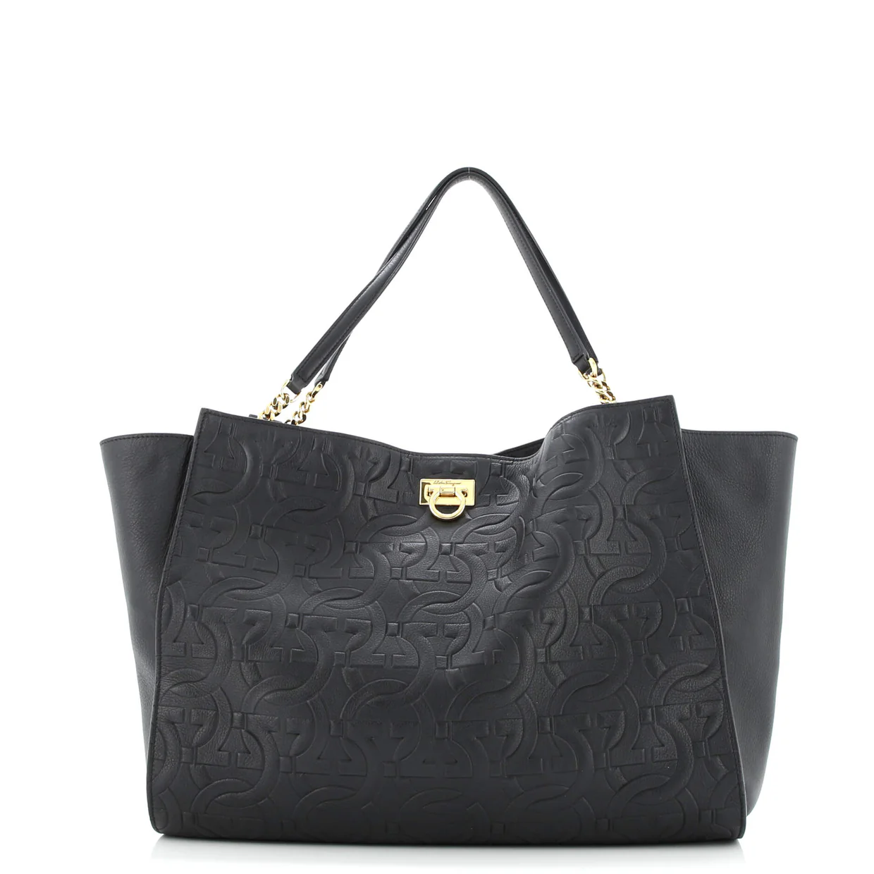 Trifolio Tote Gancini Embossed Leather Large - Deep Luxury