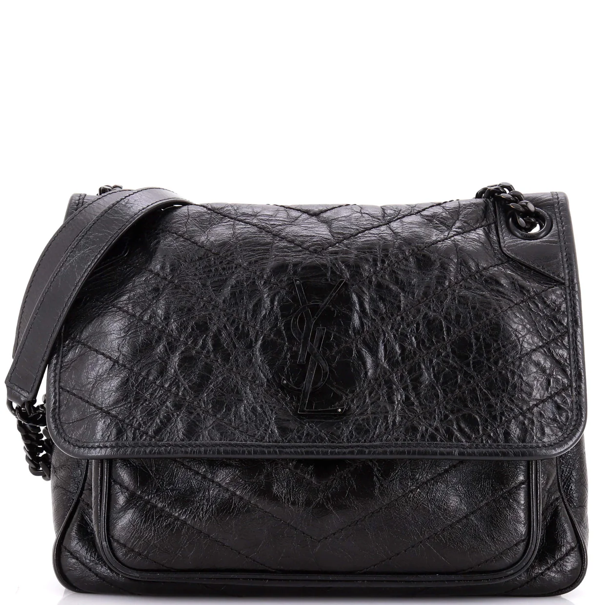 Niki Chain Flap Bag Matelasse Chevron Leather Medium - Deep Luxury