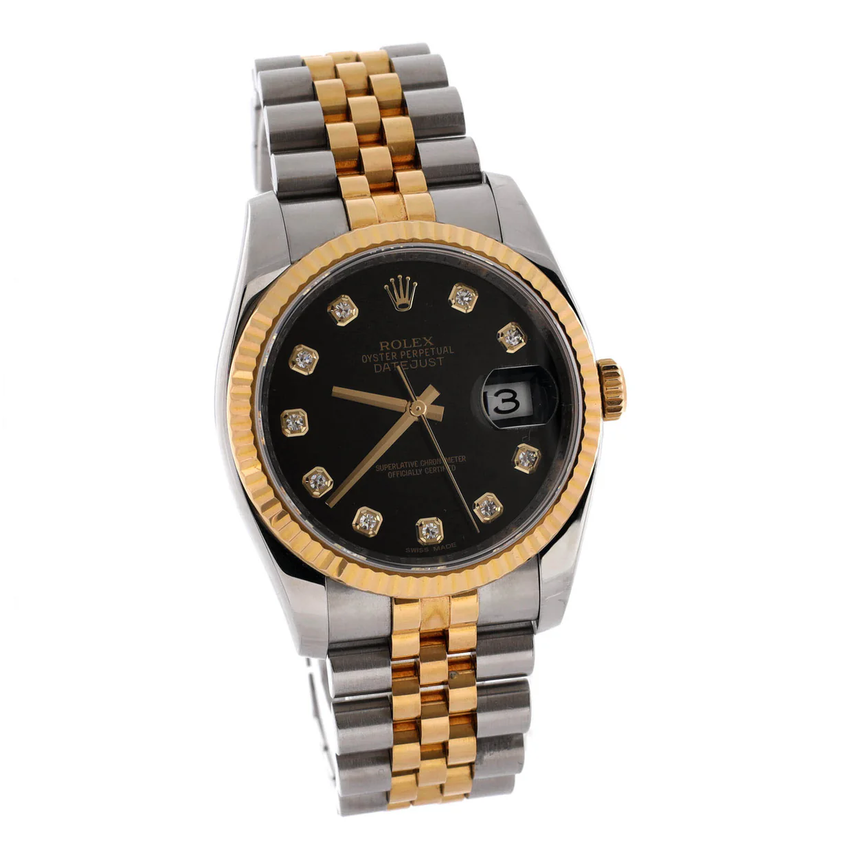 Oyster Perpetual Datejust Automatic Watch Stainless Steel and Yellow Gold with Diamond Markers 36 - Deep Luxury