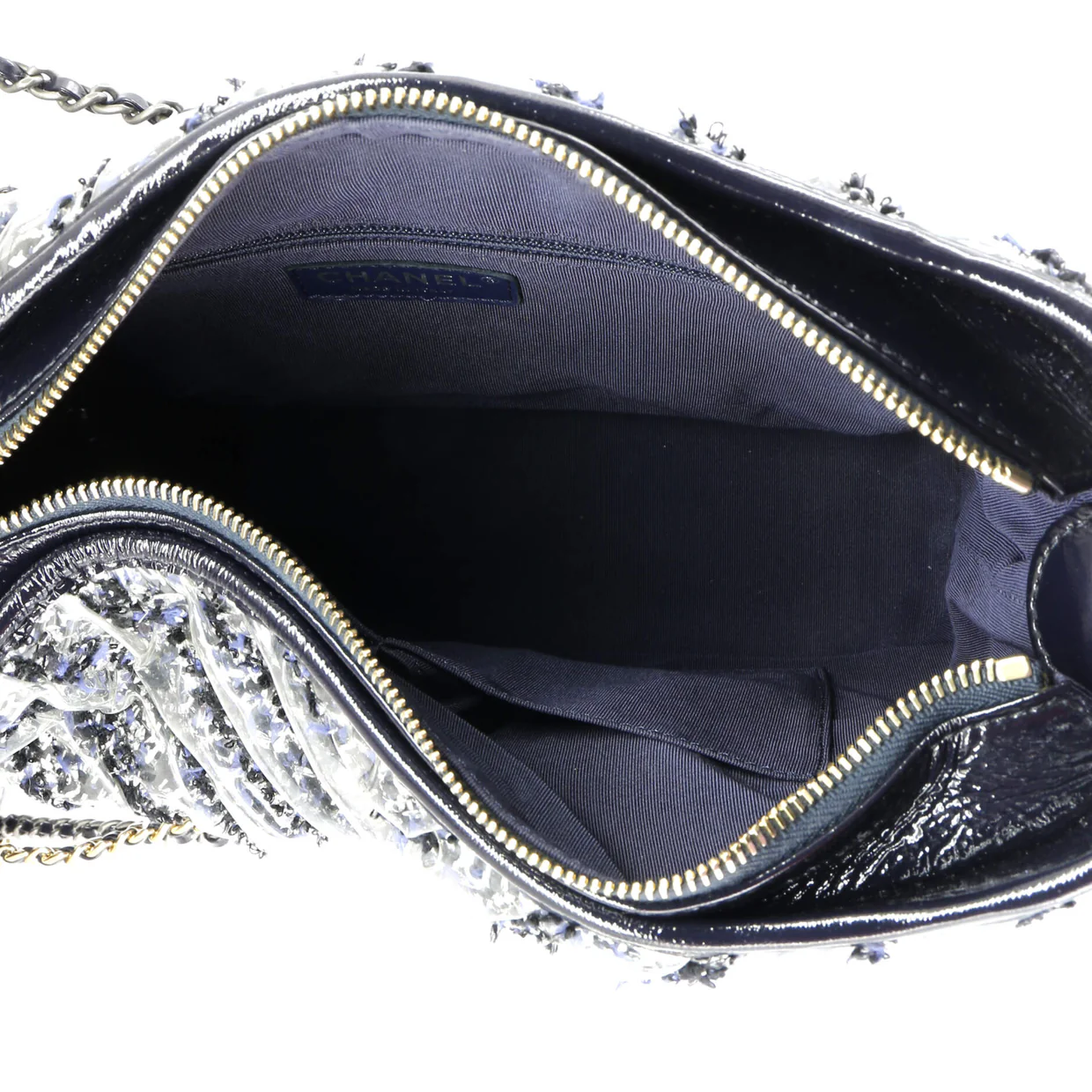 Gabrielle Hobo Chevron PVC Over Tweed Medium - Deep Luxury