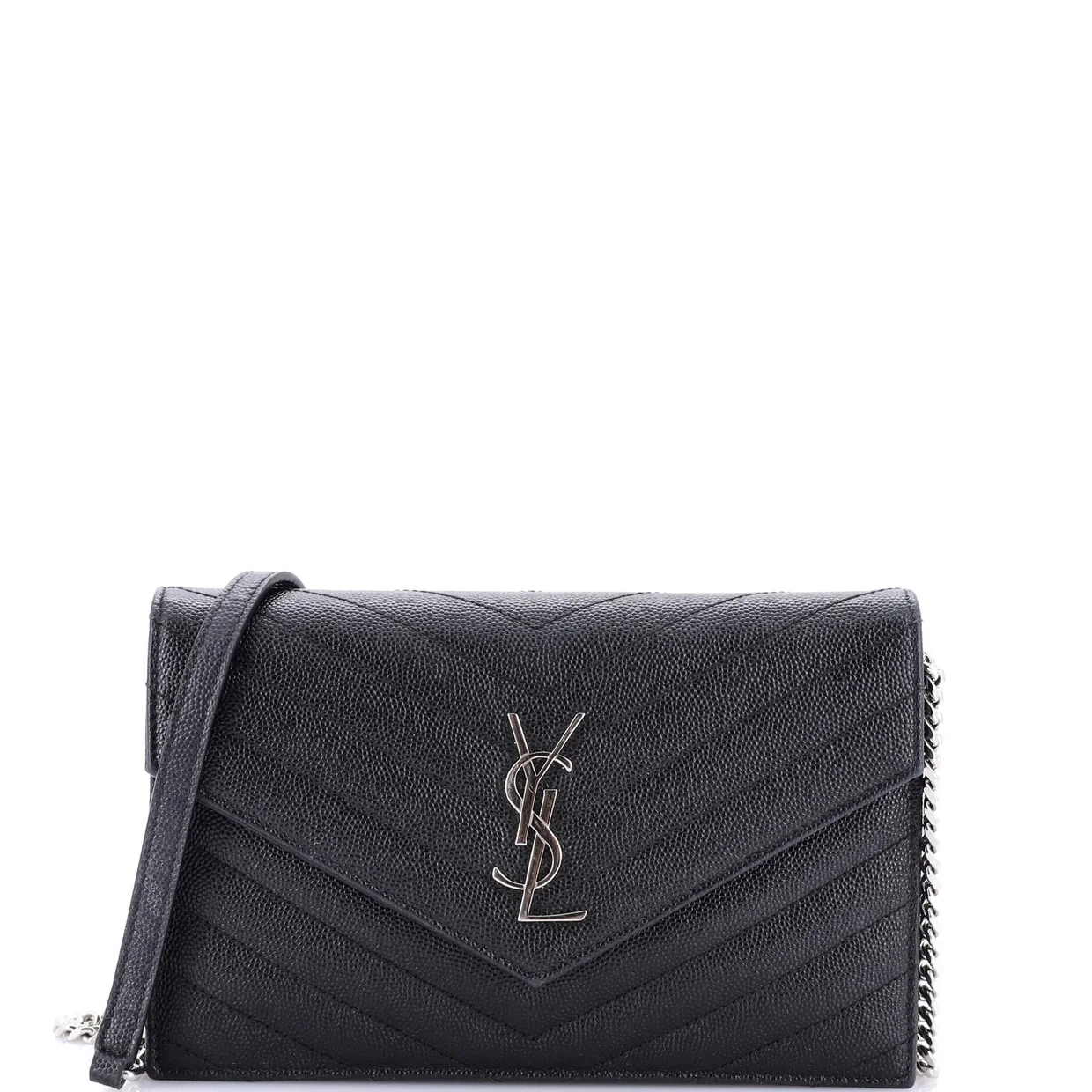 Classic Monogram Wallet on Chain Matelasse Chevron Leather Small - Deep Luxury