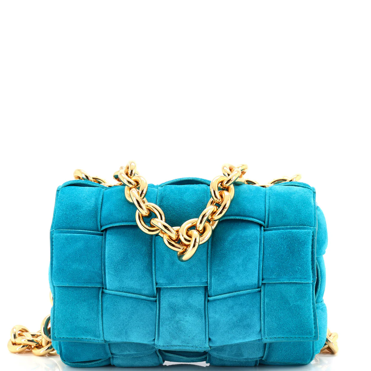 Cassette Chain Crossbody Bag Padded Maxi Intrecciato Suede - Deep Luxury