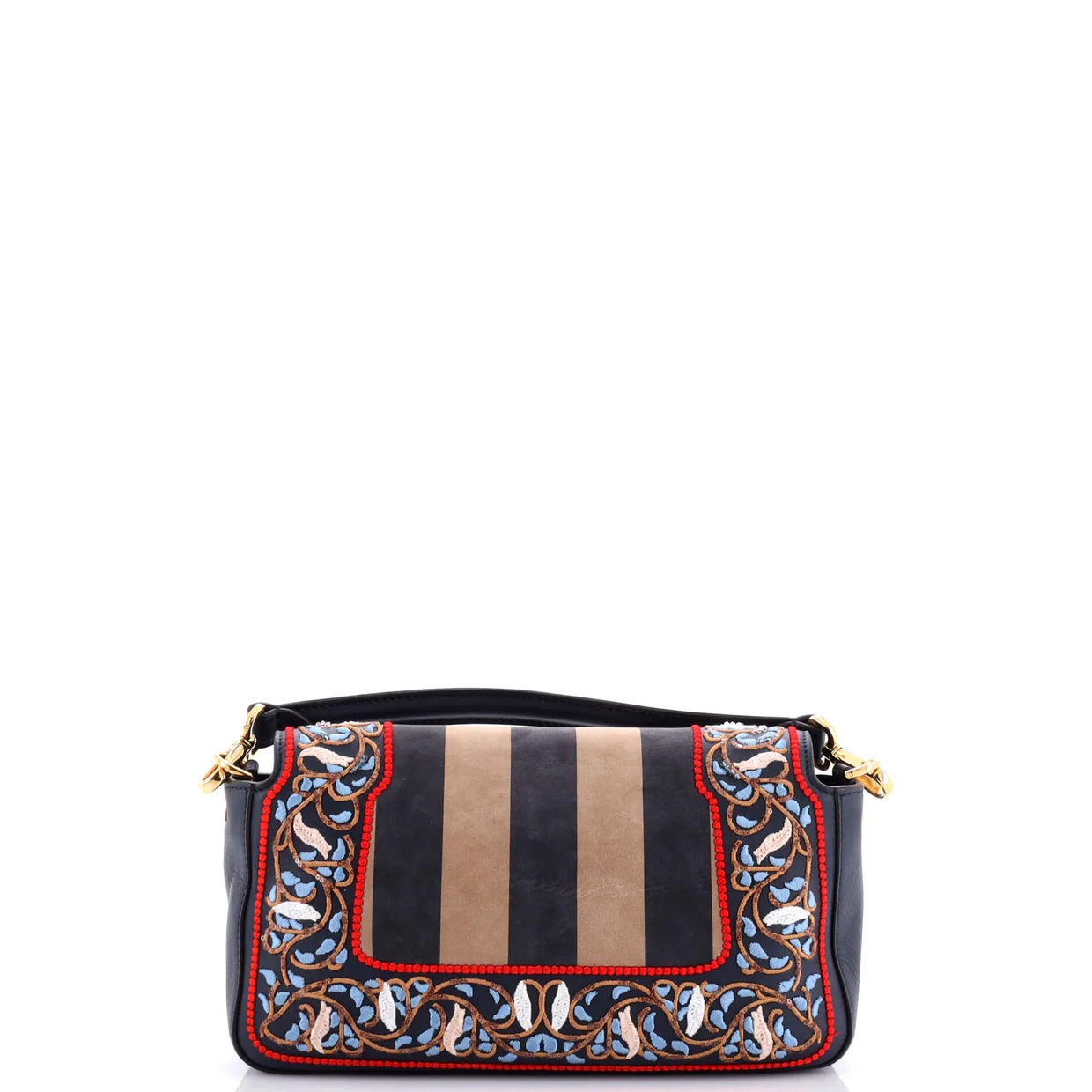 Baguette NM Bag Embroidered Leather and Pequin Nubuck Medium - Deep Luxury