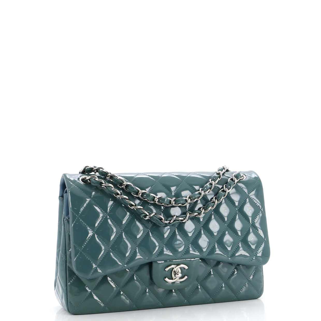 Classic Double Flap Bag Quilted Patent Jumbo - Deep Luxury