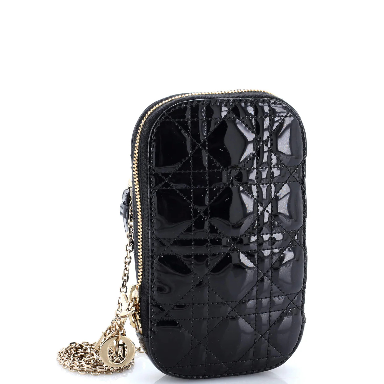 Lady Dior Phone Holder on Chain Cannage Quilt Patent - Deep Luxury