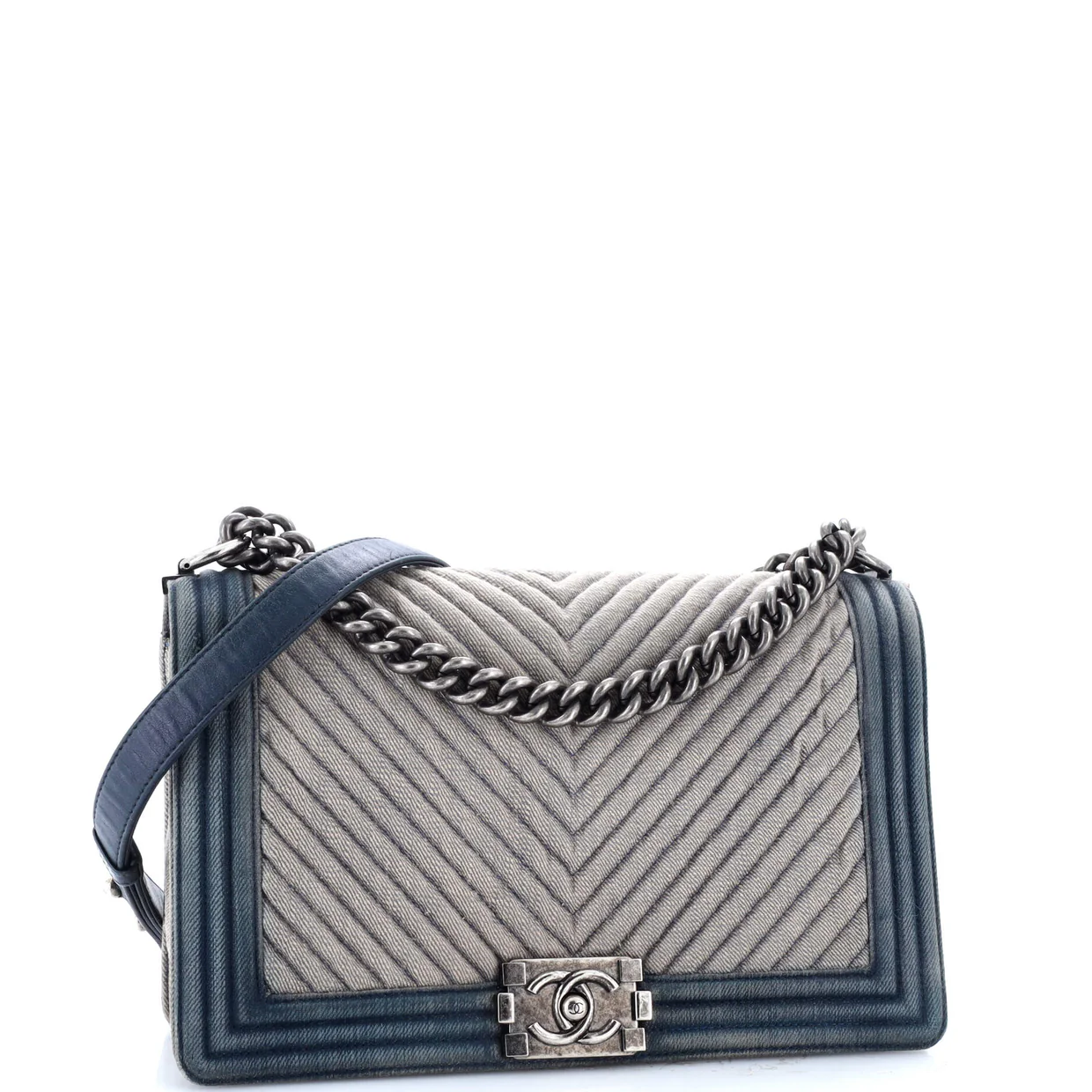 Boy Flap Bag Chevron Denim New Medium - Deep Luxury