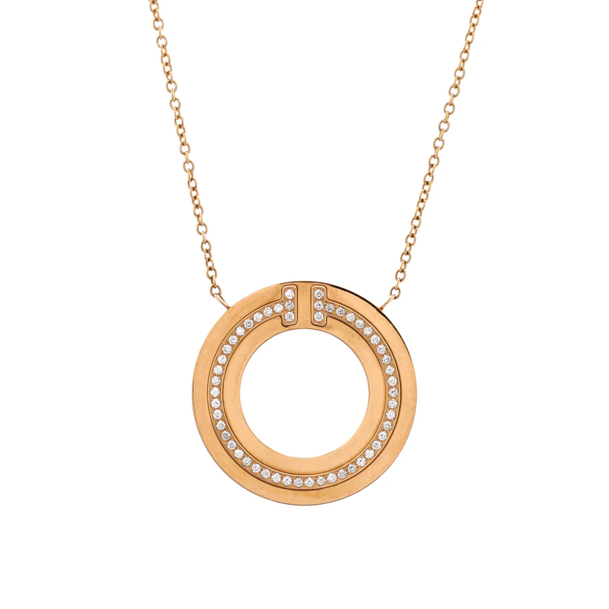 T Circle Pendant Necklace 18K Rose Gold with Diamonds Small - Deep Luxury