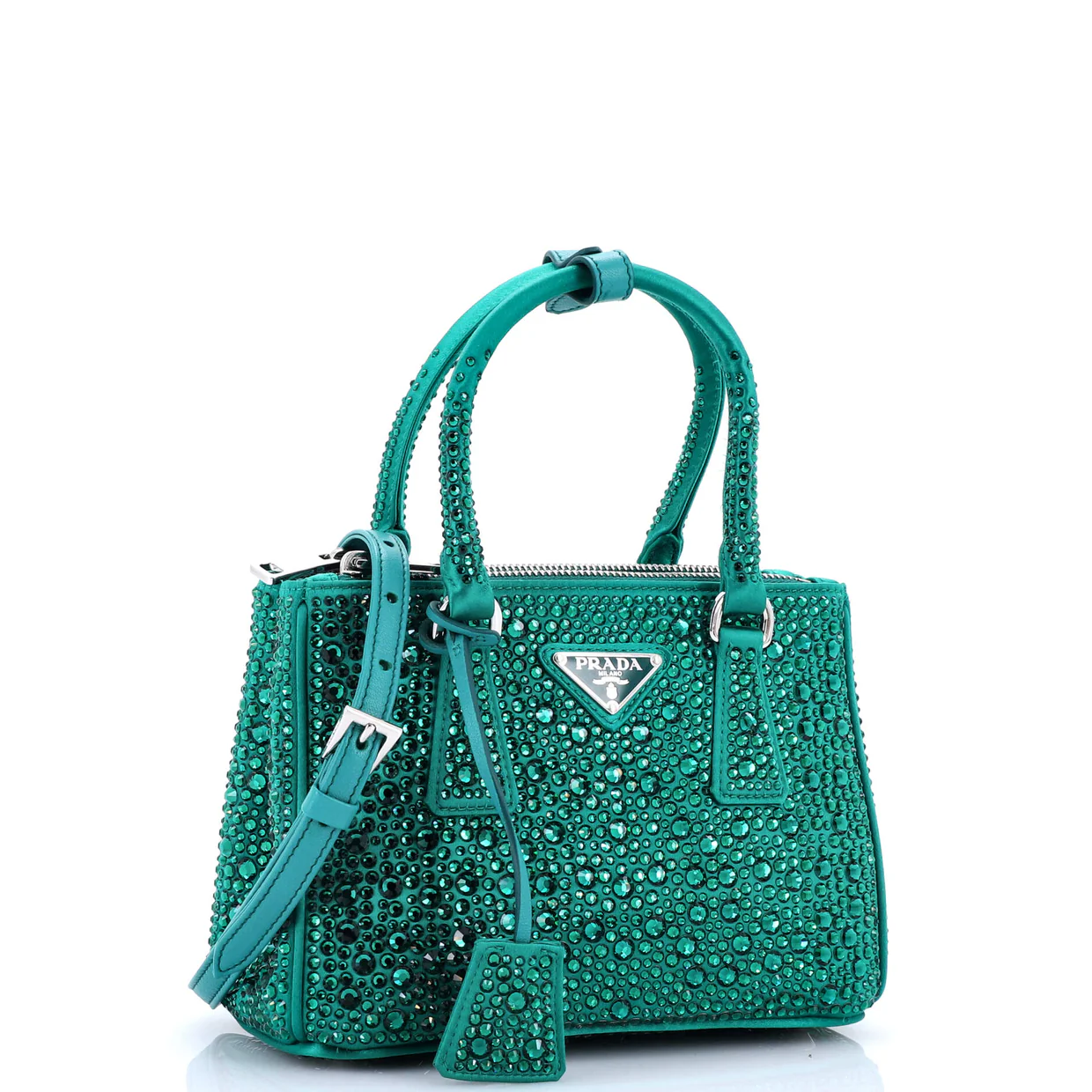 Galleria Double Zip Tote Crystal Embellished Satin Mini - Deep Luxury