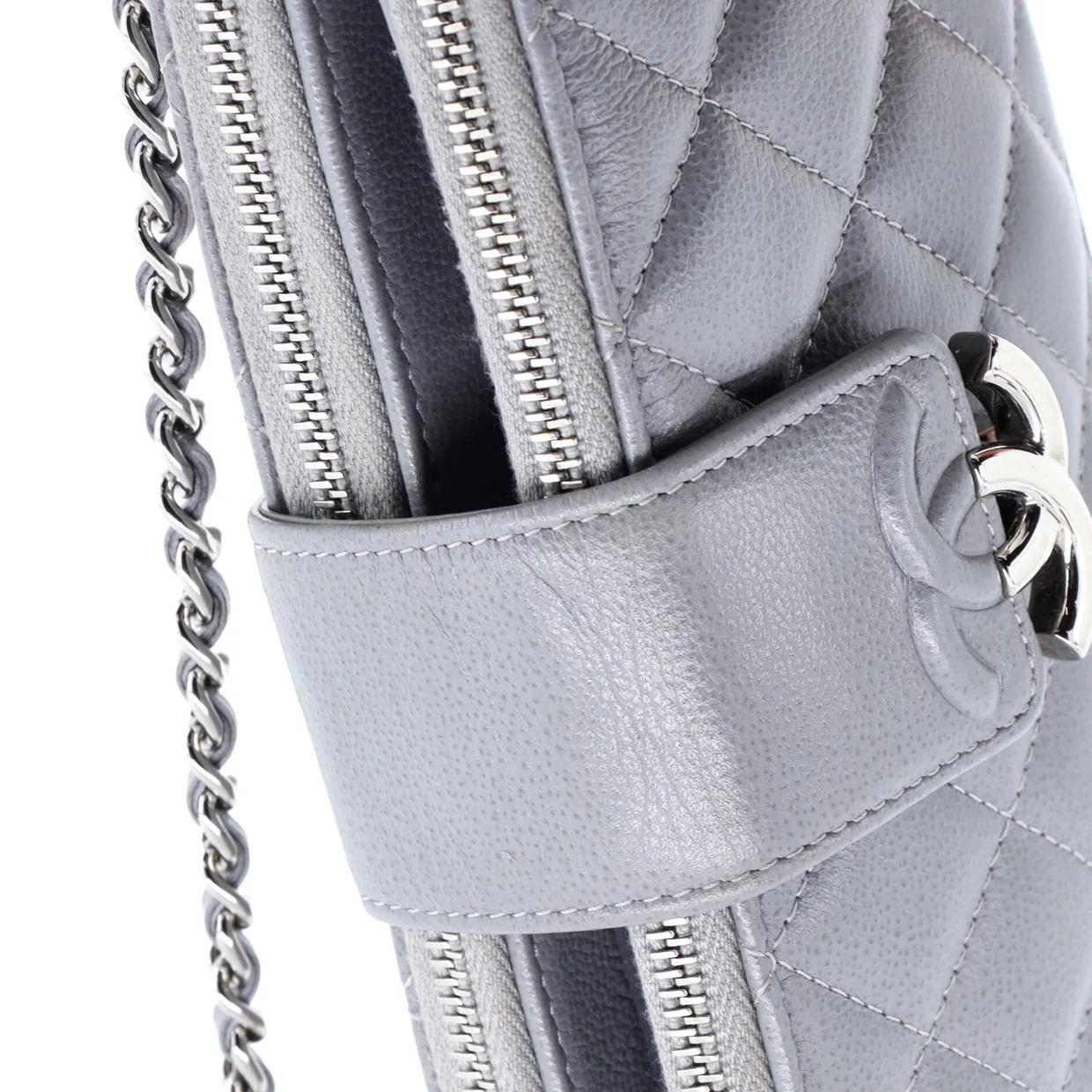 CC Box Double Zip Clutch with Chain Quilted Calfskin - Deep Luxury